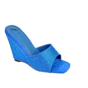 XY London Womens/Ladies Peggie Rhinestone Wedge Mules / Blue